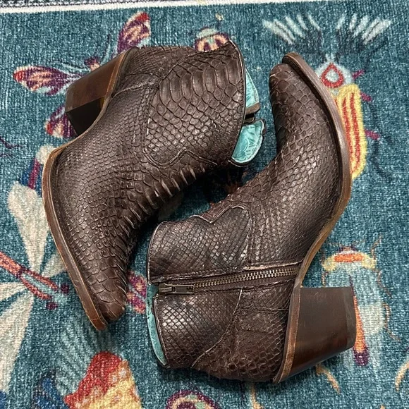 Corral Snakeskin Leather Pointed Cropped Ankle Western Cowgirl Cowboy Boots - Picture 3 of 8